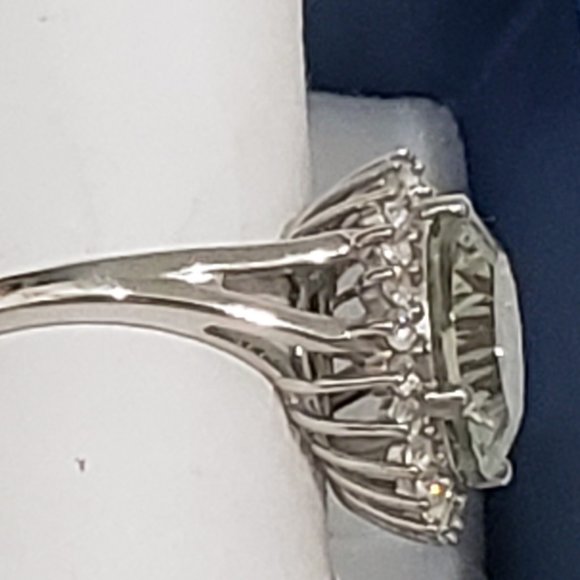 Green Amethyst (Prasiolite) & White Zircon halo ring in Platinum over 925SS  sz7 - Picture 5 of 6